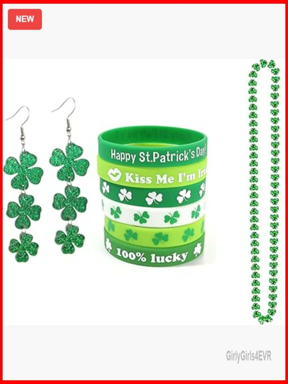 Shamrock Jewelry Set with Drop Earrings, Necklace, and Bracelets